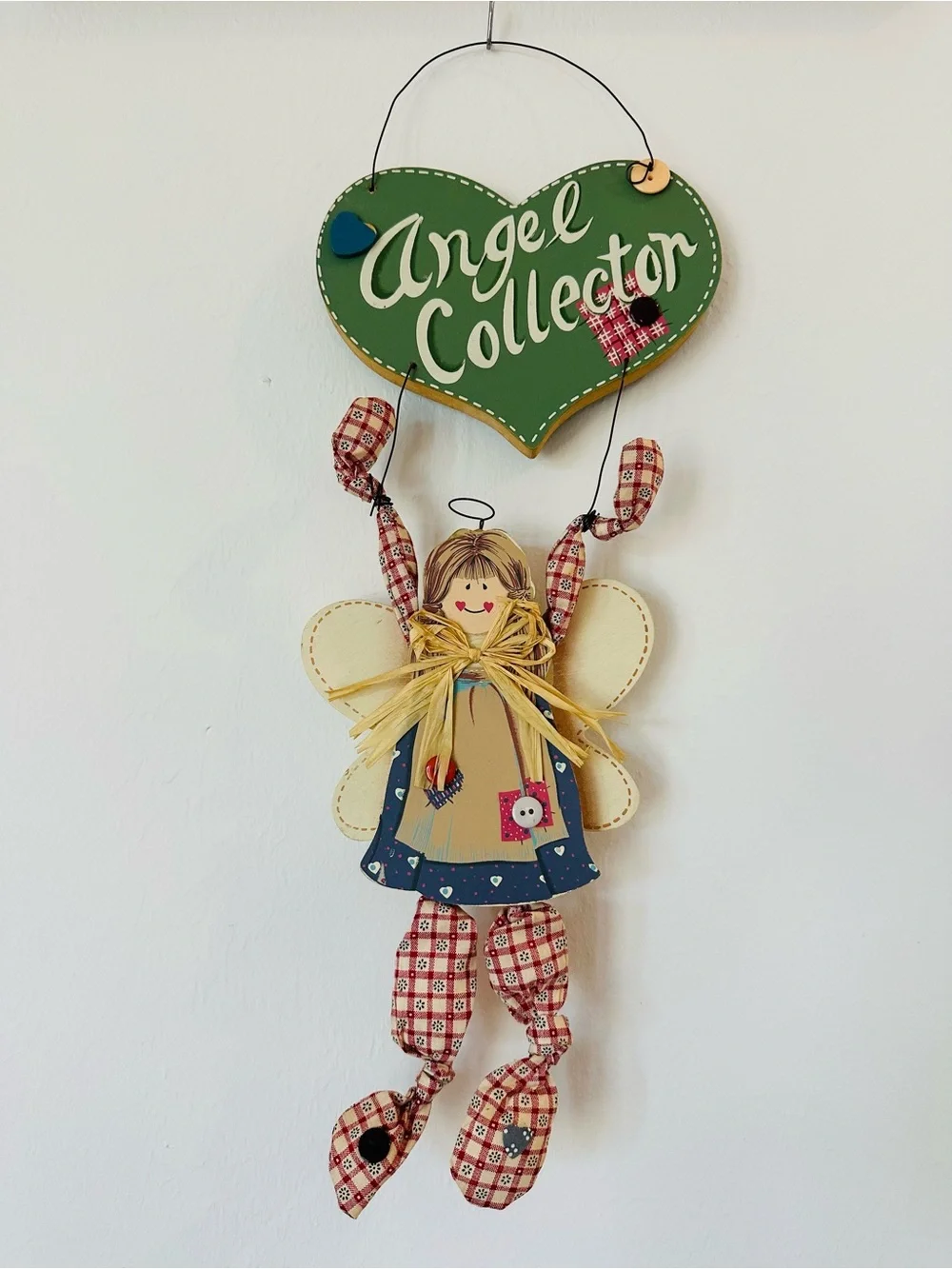 Vintage 90’s Folk Art Primitive Angel Collector Wall Hanging
